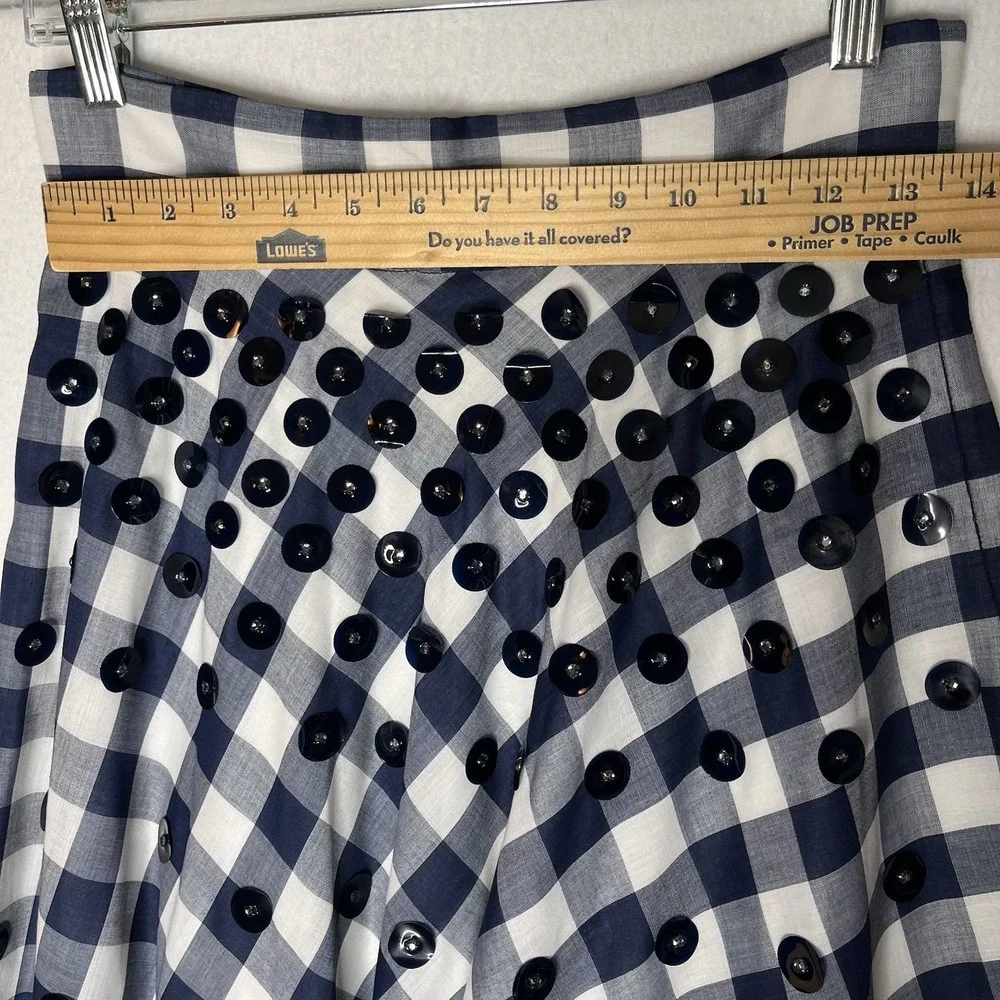 ZiZi International Vtg Women's Skirt 4 (measured) Blue White Check Embellished‎